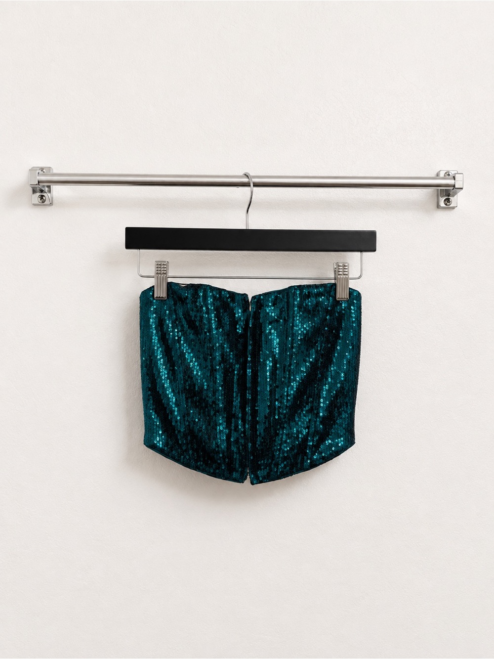 White Fox Emerald Green Sequin Strapless Corset Top